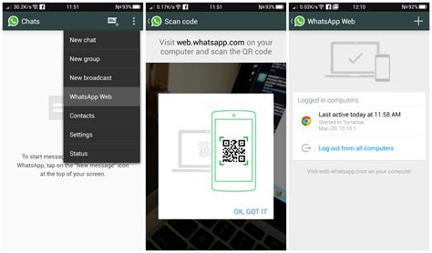 Here's what you'll need to do on your phone: Open WhatsApp from the app drawer or home screen. Tap the action overflow menu (three vertical dots) on the top right corner. Hit WhatsApp Web. Point ...